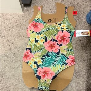 Hurley Kids One Piece Swimsuit - Pink and Green Floral